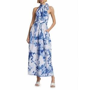 NEW BUSAYO folarin halter tie-dyed maxi dress in blue-white